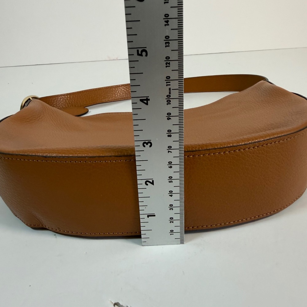 M.Gemi Italian Pebbled Leather Hobo Shoulder Bag Cognac Brown Minimalist Luxury - Picture 10 of 11